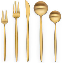 Set di posate dorate da 40 pezzi per 8 persone, posate in acciaio inossidabile con finitura satinata, include forchette, coltelli, cucchiai -