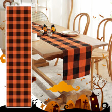 Τραπεζομάντιλο Halloween Πορτοκαλί Μαύρο Καρό Λινό - Διακόσμηση Κουζίνας Αγροικίας