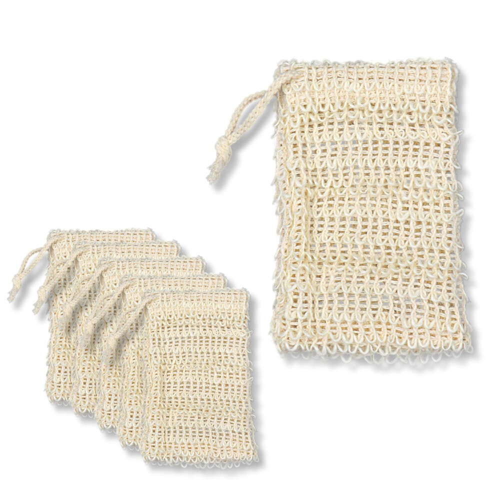 Sisal Soap Saver Bags Pack of 6 Natural Exfoliating Pouches with Drawstring for Rich Lather