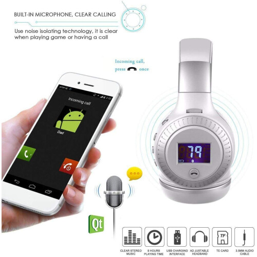 Ακουστικά Bluetooth LINLIN Over Ear, Ασύρματα πτυσσόμενα ακουστικά με μικρόφωνο, FM, κάρτα TF, 2