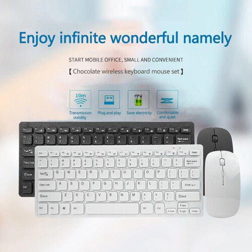 2.4G Wireless Silent Mini Keyboard & Mouse Combo, Full-size Multimedia Set compatible with iPhone, iPad, Android Tablet, Win PC 2