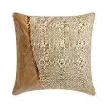 Beige-goldene Dekokissen (61 x 61 cm), Patchwork aus Jute und Kunstleder, moderner Stil in Unifarben für Sofa