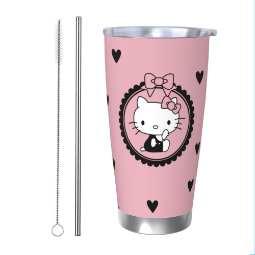 Ποτήρι αυτοκινήτου Hello Kitty 20oz με μόνωση και καπάκι από καλαμάκι, διατηρεί τα ποτά