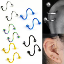 RSAMD Punk Ανοξείδωτο Ατσάλι Spiral Helix Ear Stud Lip Nose Ring Body Piercing JewelJO-Blue