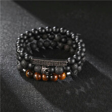 RSAMD Natuurlijke Lava Tijgeroog Steen Kralen 3-delige Armbandenset Vintage Sieraden voor Mannen