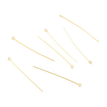 Épingles à œillet en laiton plaqué or 18 carats véritable, dimensions : 51 x 3 x 0,7 mm, trou : 1,5 mm