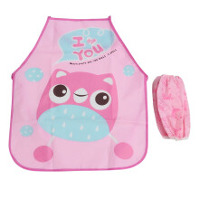 3pcs Kids Waterproof Aprons Cartoon Pattern Painting Craft Aprons and Sleeves Children's Gown (Apron + 2pcs Sleeve) (Pink Owl)