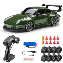 Coche teledirigido de drifting 4x4 a escala 1/24 con 2 modos de velocidad, luces LED y alcance de 50 m (FMY) verde militar