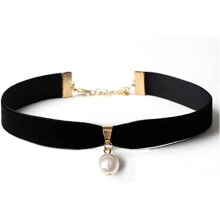 Schwarze klassische Samtkette mit dehnbarem Gothic-Choker und Perlenanhänger für Damen und Mädchen
