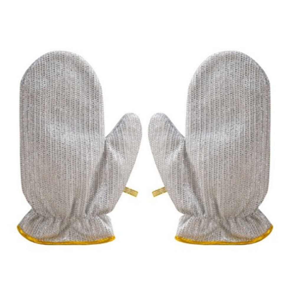 Silver/Yellow Wire Dishcloth Multipurpose Wire Dishwashing Clean Gloves Kitchen Tool 1Pair