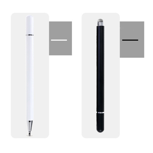Caneta capacitiva de ponta dupla com tecido prateado e ponta em formato de disco, compatível com tablets e celulares Apple, Huawei e Android. 2