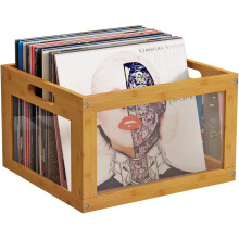 Bamboe opbergkist voor vinylplaten - Grote platenhouder, geschikt voor LP-albums, stijlvolle organizer voor een modern huis