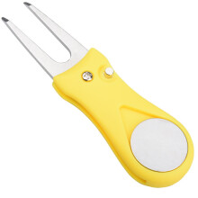 BESHOM 1 stuk golf divot reparatietool met balmarker, pitchmark vork, golf pitchfork, geel