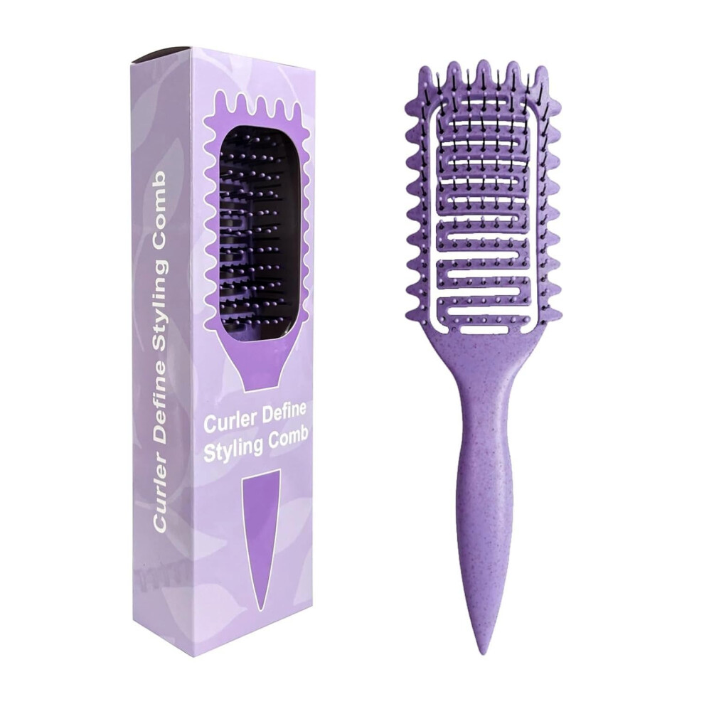 Purple Curl Defining Detangling Brush For Curly Wavy Coily Hair With Frizz Control And Nonslip Grip