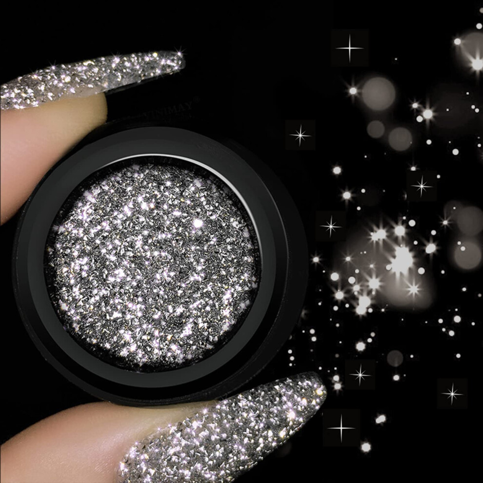 Silver Reflective Glitter Gel Nail Polish Holographic Diamond Shine Longlasting Gloss For Party