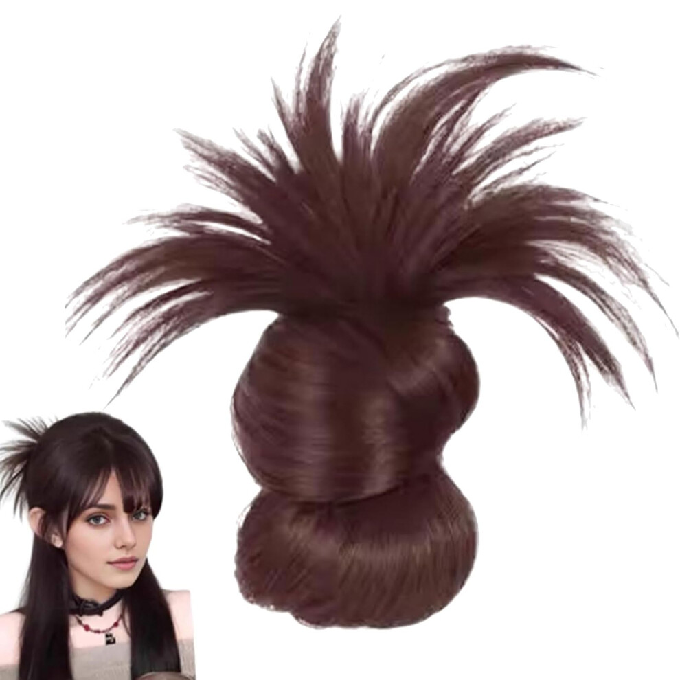 Messy Bun Hair Piece ClipOn Extension with Instant Volume Boost, Natural Feathered Look Dark Brown
