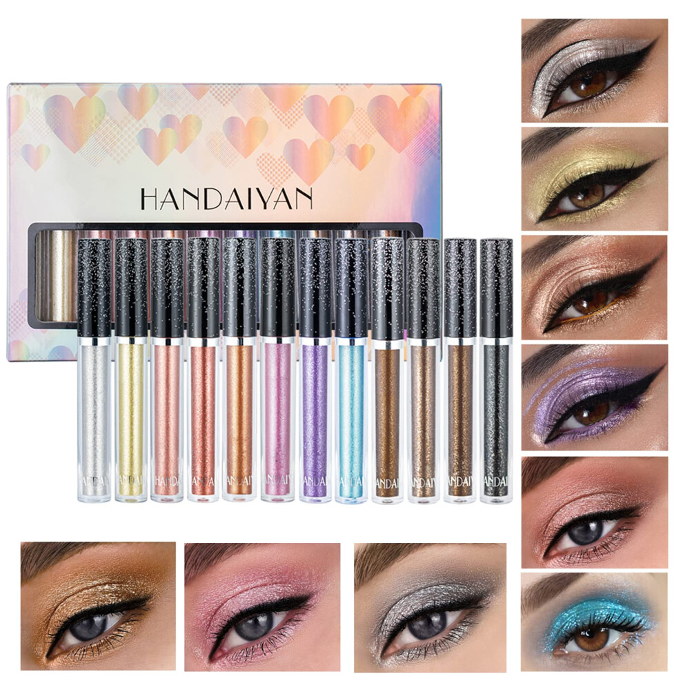 Liquid Glitter Eyeshadow Set with 12 Vibrant Shades, Long Lasting Metallic Shimmer, Quick Drying