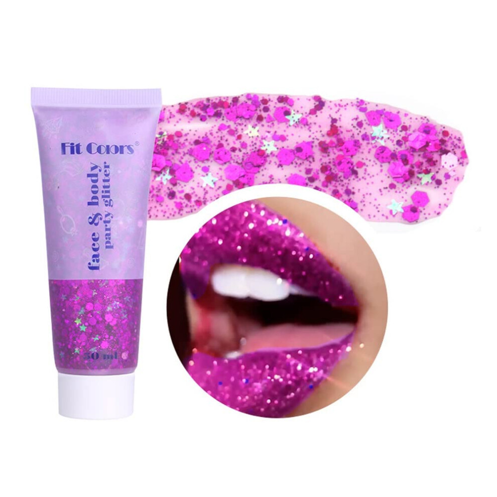 Purple Body Glitter 50Ml Holographic Chunky Gel Longlasting Festival Glitter For Face Body Hair Nails