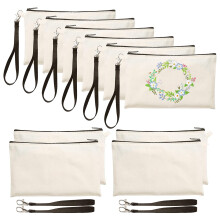 BYDOT 15 stuks sublimatie-bedrukte blanco tasjes met ritssluiting en koord, canvas tasjes voor zelf te maken cosmetische tasjes, pennenetuis en
