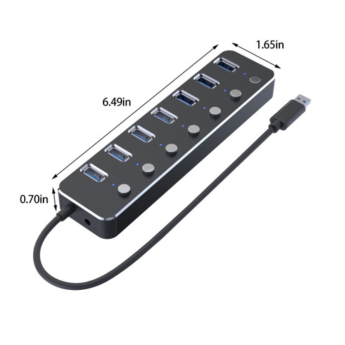 Διανομέας USB Viflosae7Port3.0 από κράμα αλουμινίου υψηλής ταχύτητας με ανεξάρτητα 2