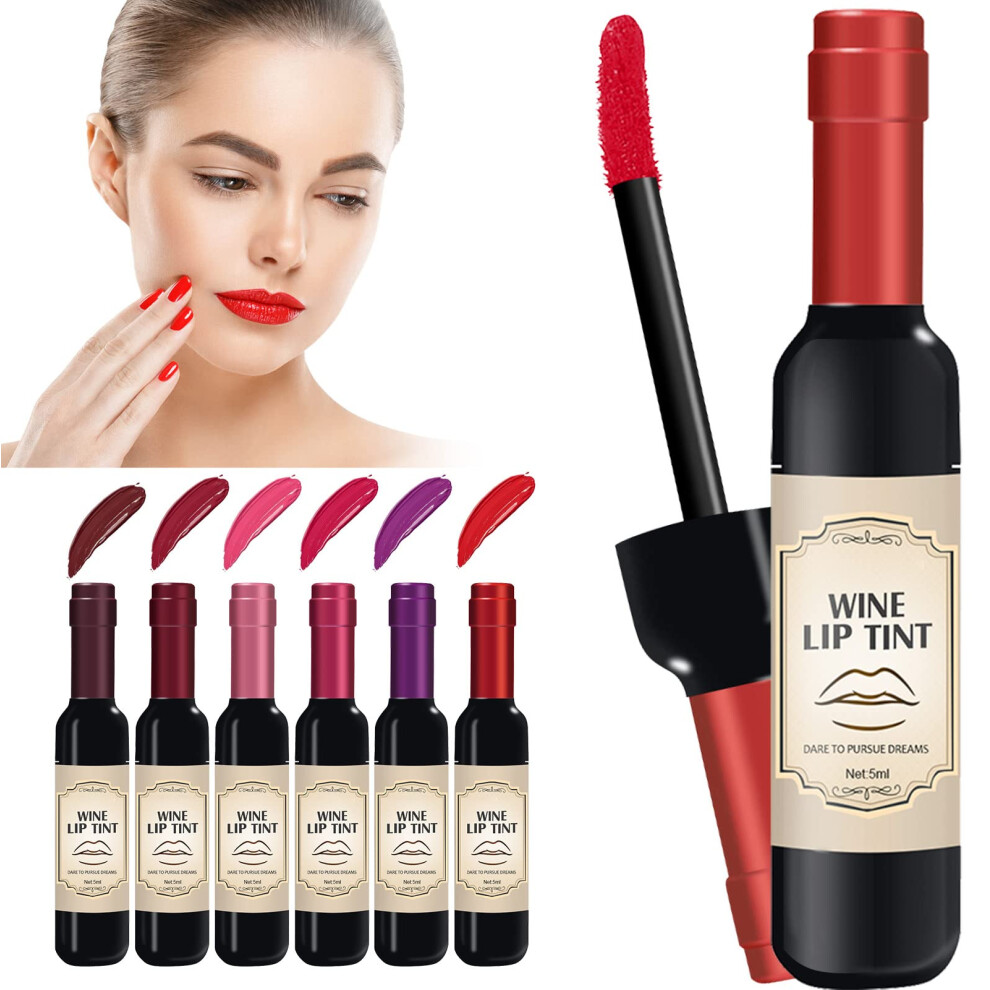 Wine Lip Tint Set, 6 Colors Matte Liquid Lipstick, Long Lasting Waterproof Silky Texture
