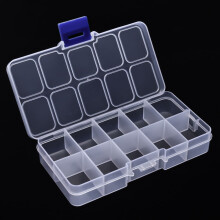 10 stuks plastic kralen opbergdozen, 10 vakken, rechthoekig, transparant, 13x6,5x2,3 cm, vakken: 2,9x2,3x2,1 cm