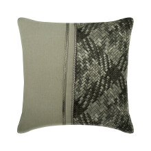 Federa grigia per cuscino Euro 26x26 pollici - Lino e similpelle, design patchwork, compatibile con imbottitura 65x65 cm