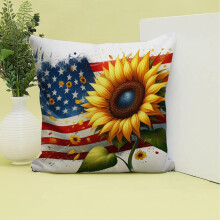 Fodere decorative per cuscini per il 4 luglio - Stampa girasoli e bandiera patriottica, delicate sulla pelle e traspiranti, compatibili con