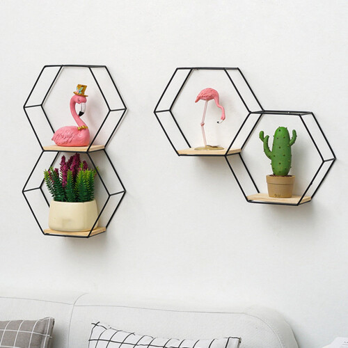 Yoone Hexagon Σιδερένιο Ράφι Αποθήκευσης Βιβλιοθήκη για Βάση Τοίχου για Υπνοδωμάτιο 2