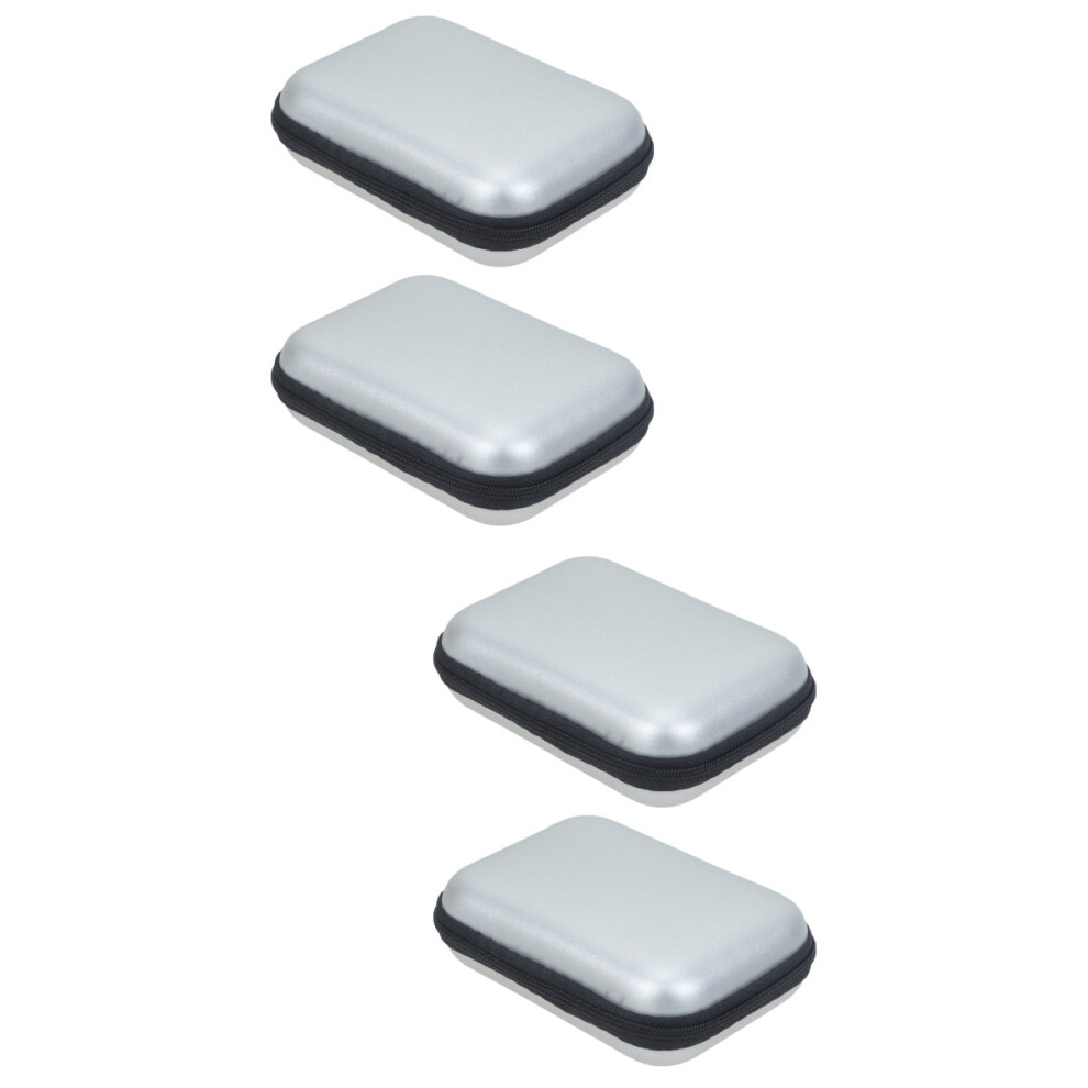 4 Pcs Eva Headset Headphone Storage Case Box Pouch Durable Zipper Bag Container For Mini Camera Hard Disk Data Cable (Silver) Silver 9448196915189