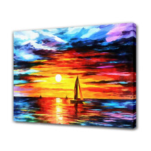 Apus de soare cu bărci pe mare, peisaj pe pânză, poster, decor dormitor, peisaj sportiv, decor cameră birou, cadou, stil ramă, 08x12inch