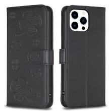 Carcasă cu clapă pentru iPhone 16Pro, suport pentru carduri, portofel multicolor din piele PU, cu model trifoi, model floare