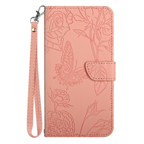 Capa compatível com iPhone 7 Plus/8 Plus, capa flip em couro PU resistente a impactos com alça de pulso, design de flores e borboletas, anti-queda 2