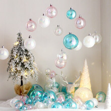 SUSUchens 24Pcs 4CM Christmas Iridescent Ball Ornaments, Clear Shatterproof Reusable Xmas Tree Hanging Decor, Holiday Party Festival Gift Compatible