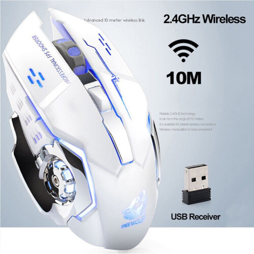 Chicmine Rechargeable LED Backlit Mute Ergonomic Gaming Wireless Mouse with USB Receiver 2