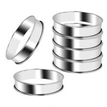 6 Pack 4 Inch Double Rolled English Muffin Rings, Stainless Steel Crumpet Rings, Tart Rings, Round
