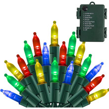 Guirlande lumineuse de Noël multicolore, 50 LED, 4,9 m (16 pi), à piles, 8 modes d'éclairage, pour décoration intérieure et extérieure