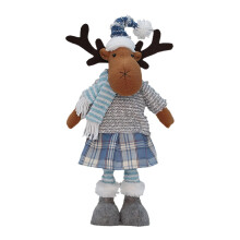 58 cm grote staande pluche kerstsneeuwpop met Schotse muts, sjaal en uitschuifbare poten voor tafel- of schoorsteenmanteldecoratie, kerstornament,