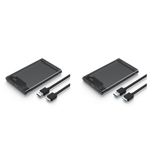 2x Gabinete Transparente Cinza para HDD de 2,5 Polegadas, SATA para USB 3.0 Tipo-C 3.1, Gabinete Externo para Disco Rígido