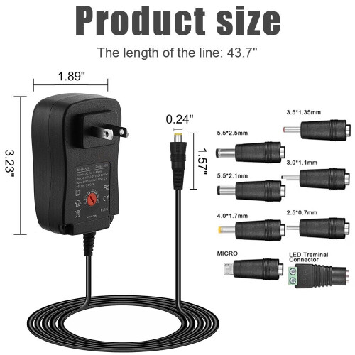 Προσαρμογέας AC/DC Tmalltide 12W/30W Ρυθμιζόμενο τροφοδοτικό 3V-12V, φορτιστής γενικής χρήσης 2