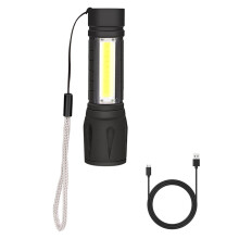 Lampe torche d'urgence portable mini COB rechargeable, pour usage intérieur et extérieur (noire)