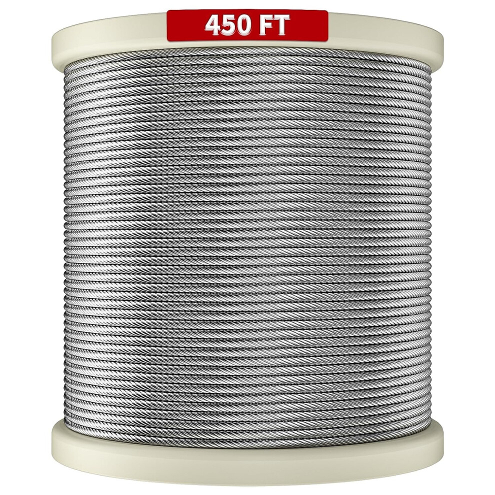 450Ft 1/8" T316 Stainless Steel Cable, 7X7 Strand Wire Rope For Deck Railings, Balusters, Stairs, Handrails, Porch, Fence 9340258894640