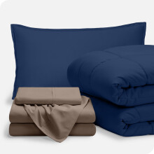 Bare Home 5-Piece Bed-in-a-Bag - Twin XL, Dark Blue with Taupe Sheet Set