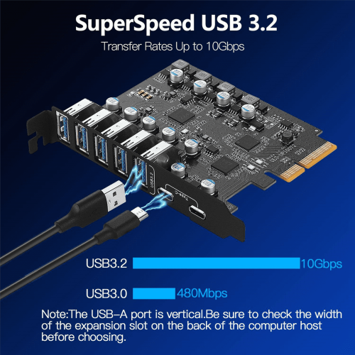 Adattatore PCI-E a USB 3.2 Gen2 a 7 porte con larghezza di banda di 20 Gbps per computer desktop. 2