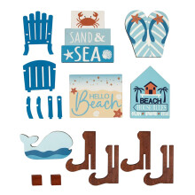 Juego de bandejas apilables con temática oceánica veraniega. Diseño clásico en azul y blanco con un toque playero para un ambiente cálido de