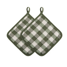 Achim pannenlap met buffelruitpatroon van polyester/katoen - Saliegroen - Set van twee