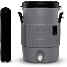 Tragbarer Sportkühler mit 5 Gallonen Fassungsvermögen, Wasserspender mit flachem Deckel, isolierter Getränkespender, Grau/Schwarz