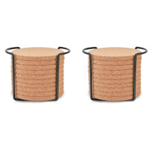 20X Round Cork Coasters for Drinks,with Metal Holder Storage ,Reusable Saucers for Cold Drinks Wine Glasses Cup
