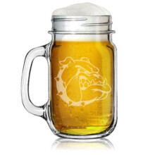 Taza de vidrio Mason Jar de 473 ml con asa, regalo con cara de bulldog