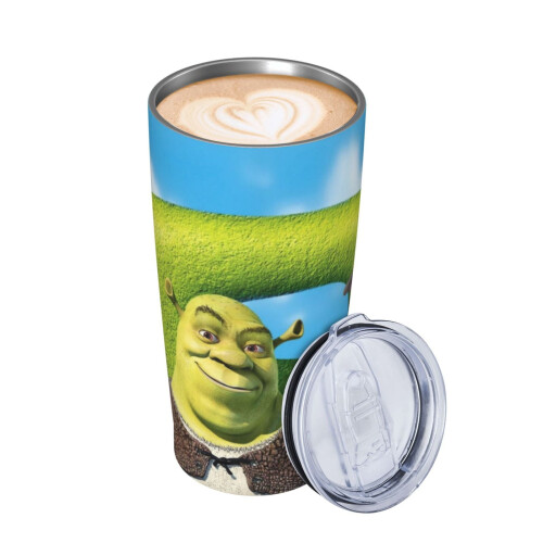 Ποτήρι Shrek20OZ, από ανοξείδωτο ατσάλι με μόνωση κενού, κούπα αυτοκινήτου, άχυρο, 2